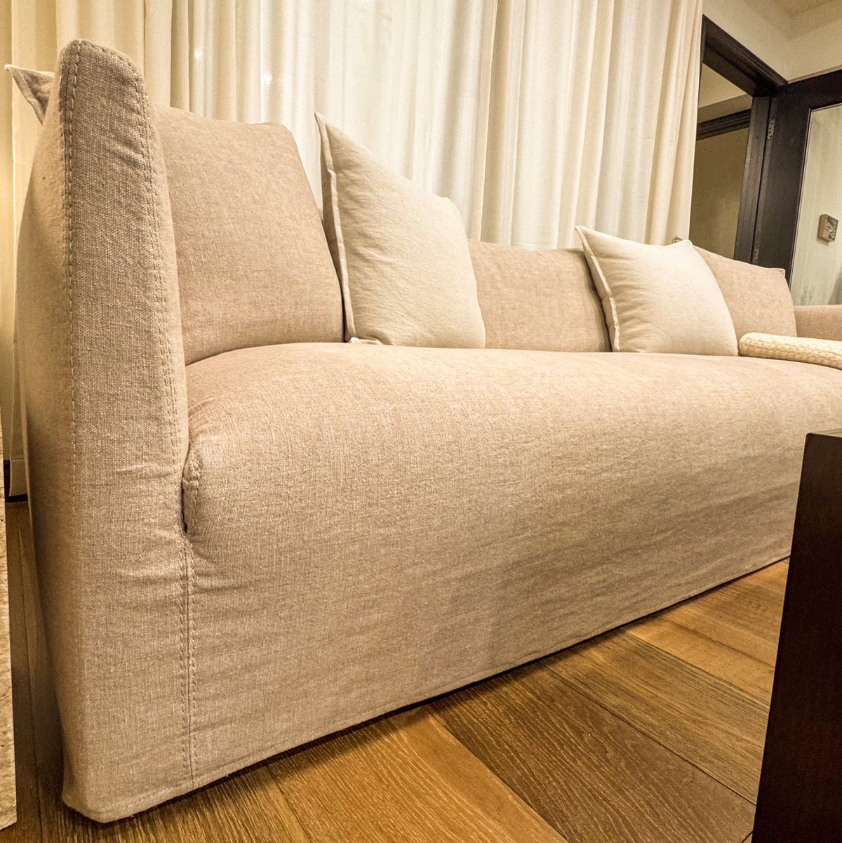 Thibaut Flax Linen Slipcovered Sofa 98in