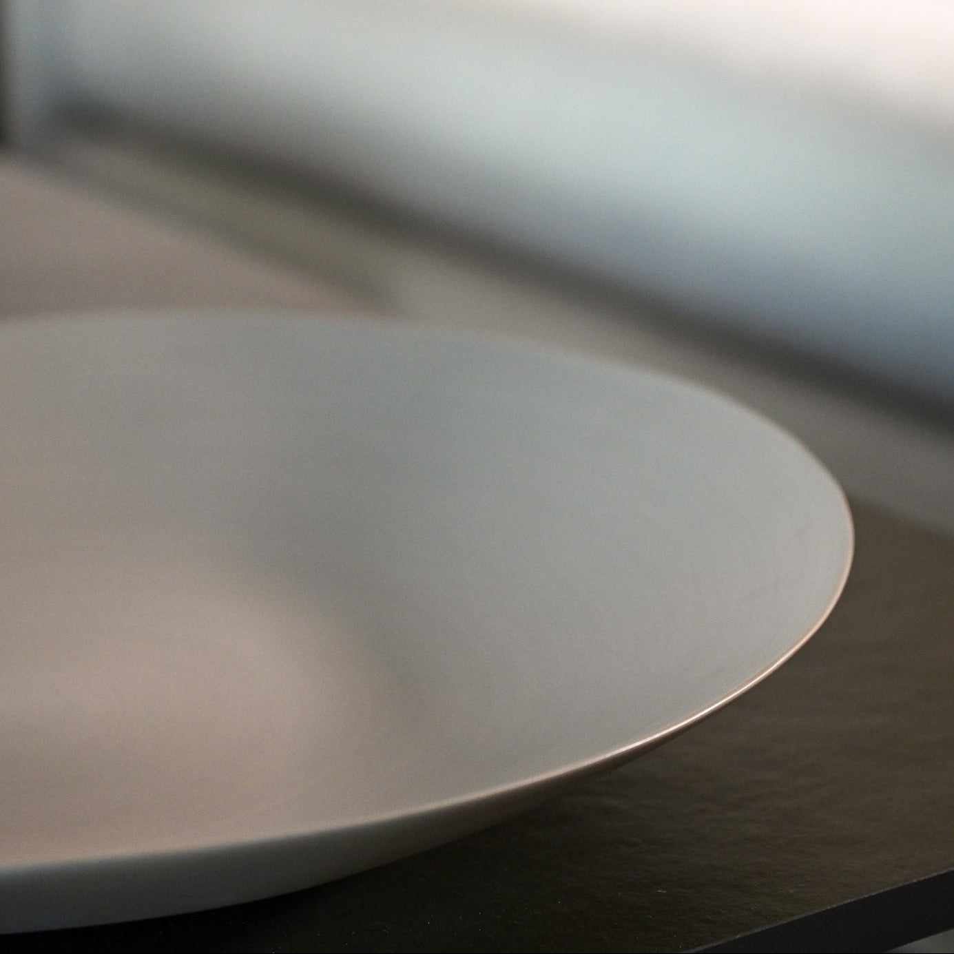 A sleek matte white ceramic bowl with a smooth rounded rim in the shell plate large light brown collection