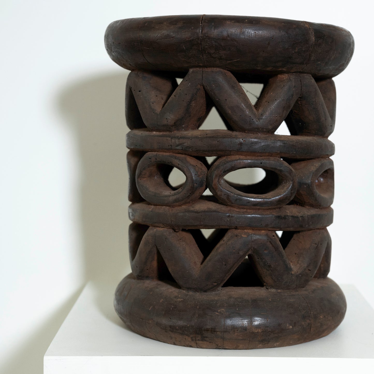 Hand Carved Banded Indigenous West African Stool