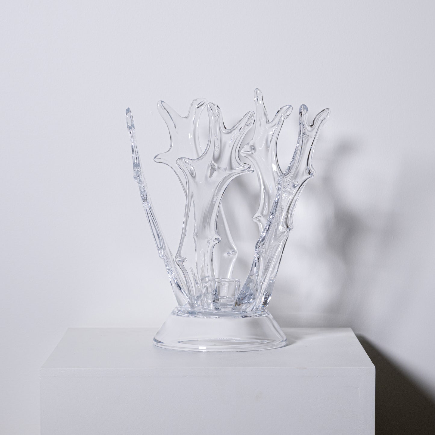 Clear glass antler hurricane vase with intricate branching design resembling a crown or coral centerpiece