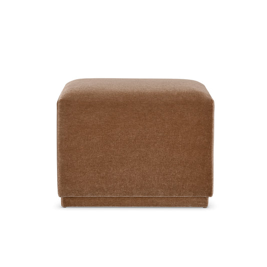 Brown velvet custom order aurora ottoman with soft textured surface and clean modern lines