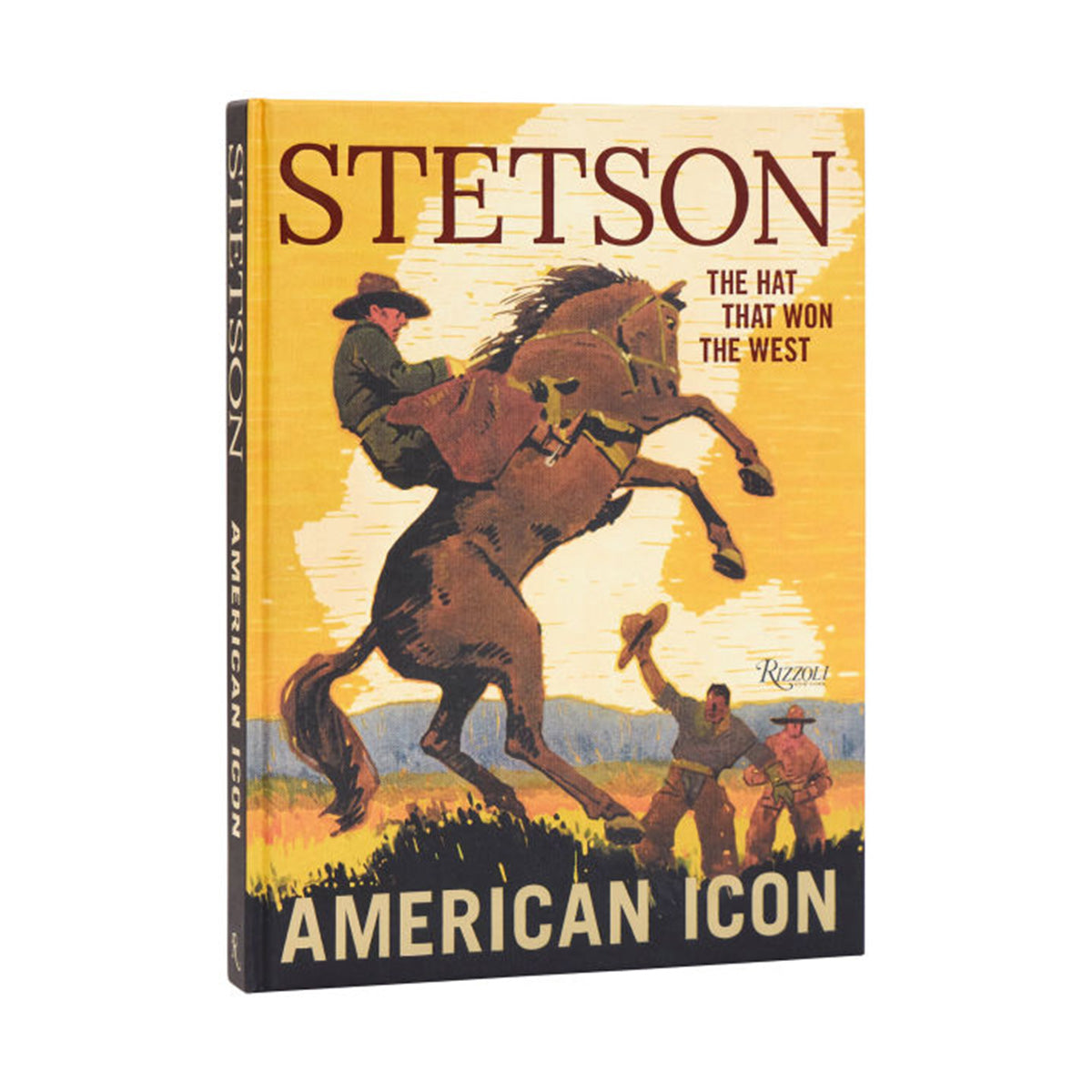 Book cover of 'Stetson: The Hat That Won the West' with a cowboy on a horse and text.