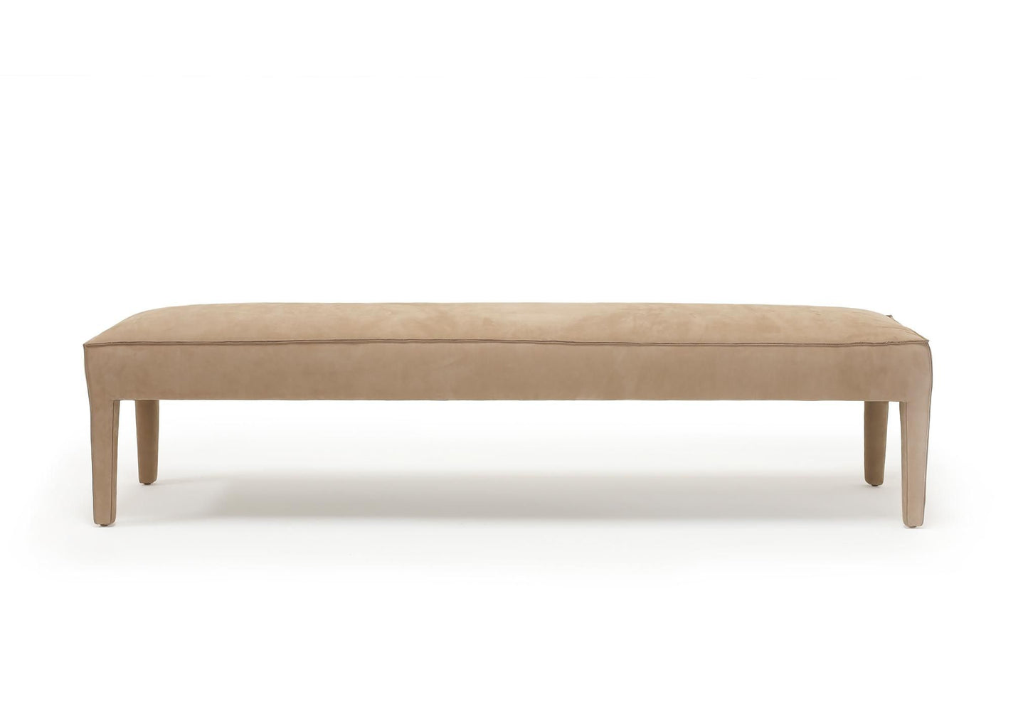Beige upholstered charlie bench 60 inch with sleek minimalist design and tapered wooden legs floor model