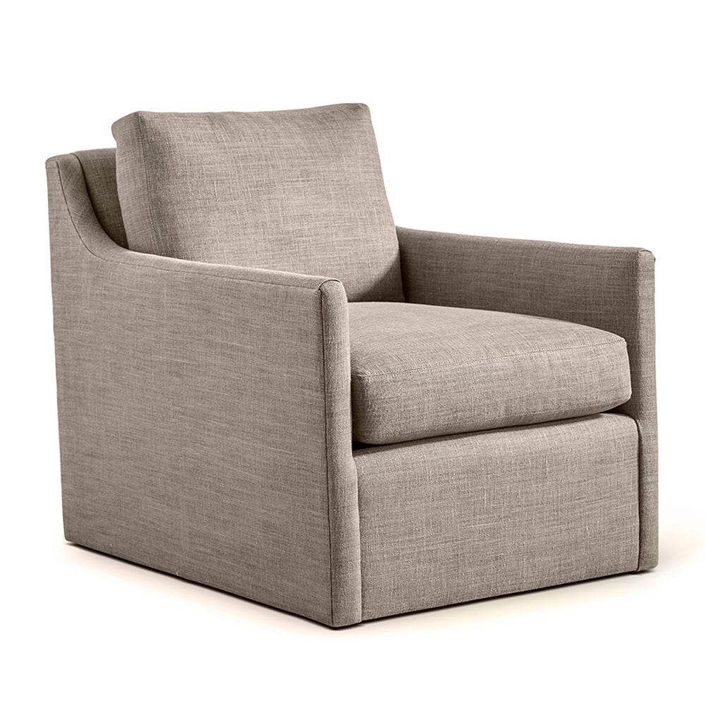 Custom order carmel swivel chair beige linen textured with plush cushioned seat and back for comfortable seating