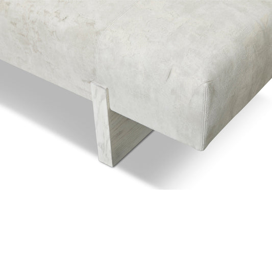 Custom order fremont bench minimalist sofa with textured gray fabric upholstery and concrete like clean-lined legs
