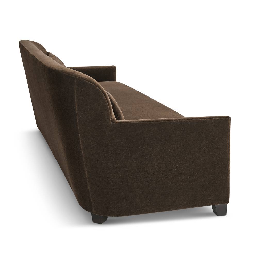 Custom order morgan sofa a brown velvet sofa with sleek modern design and dark wooden legs