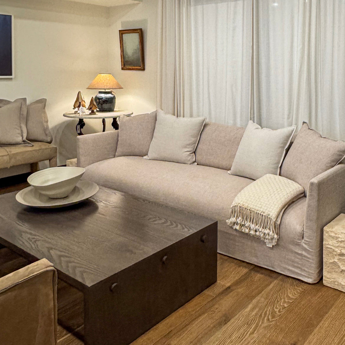 Thibaut Flax Linen Slipcovered Sofa 98in