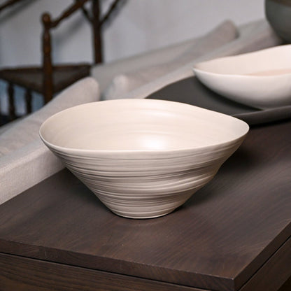 Cream-colored ceramic campanella medium hemp bowl with subtle concentric ridges and smooth glossy finish