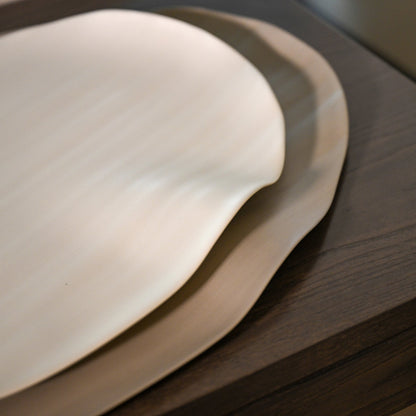 Leaf XLarge light brown cream-colored smooth wooden serving platter with gently curved edge for stylish serving