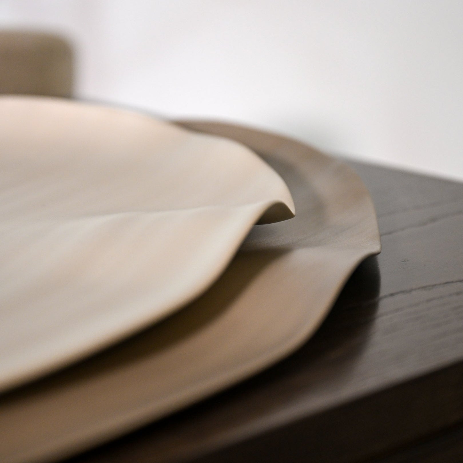 Beige leather placemats leaf xlarge light brown with soft smooth texture and gentle folds for elegant table settings