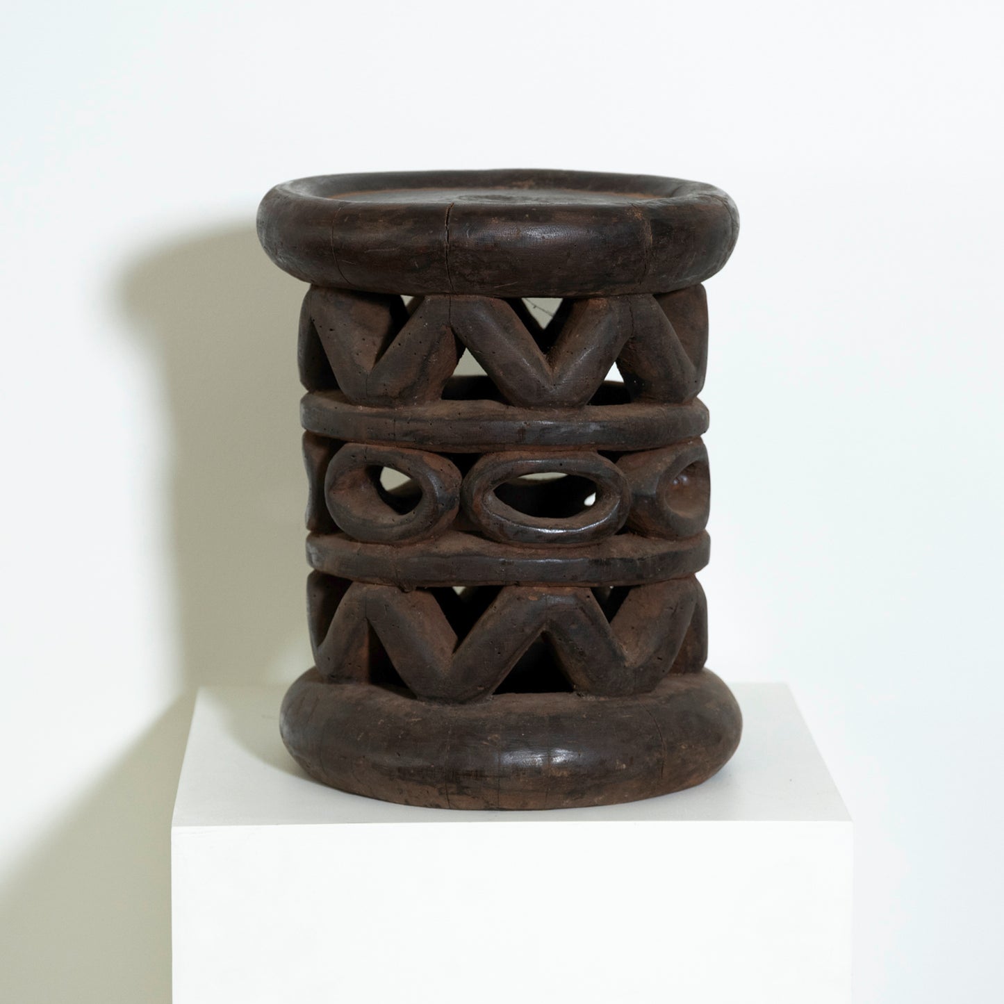 Hand Carved Banded Indigenous West African Stool