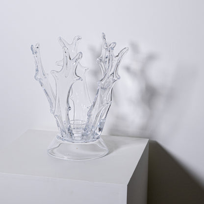 Glass antler hurricane centerpiece featuring clear glass with branching coral-like design for decorative use