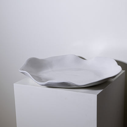 White ceramic Aspen Platter No 723 with a smooth wavy rim and subtle glossy finish perfect for serving