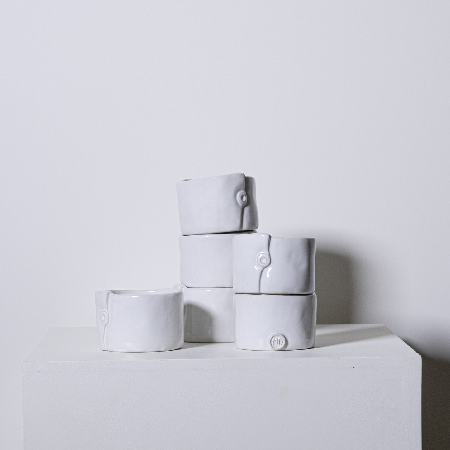 White ceramic ring holders birch ramekins no 241 with subtle button details and minimalist design