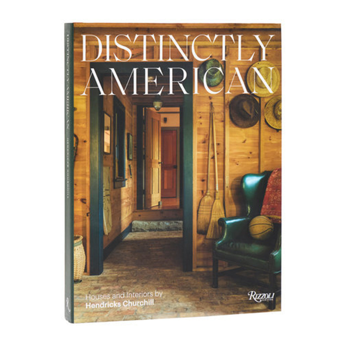 Book titled 'Distinctly American' with a wooden interior design on the cover.