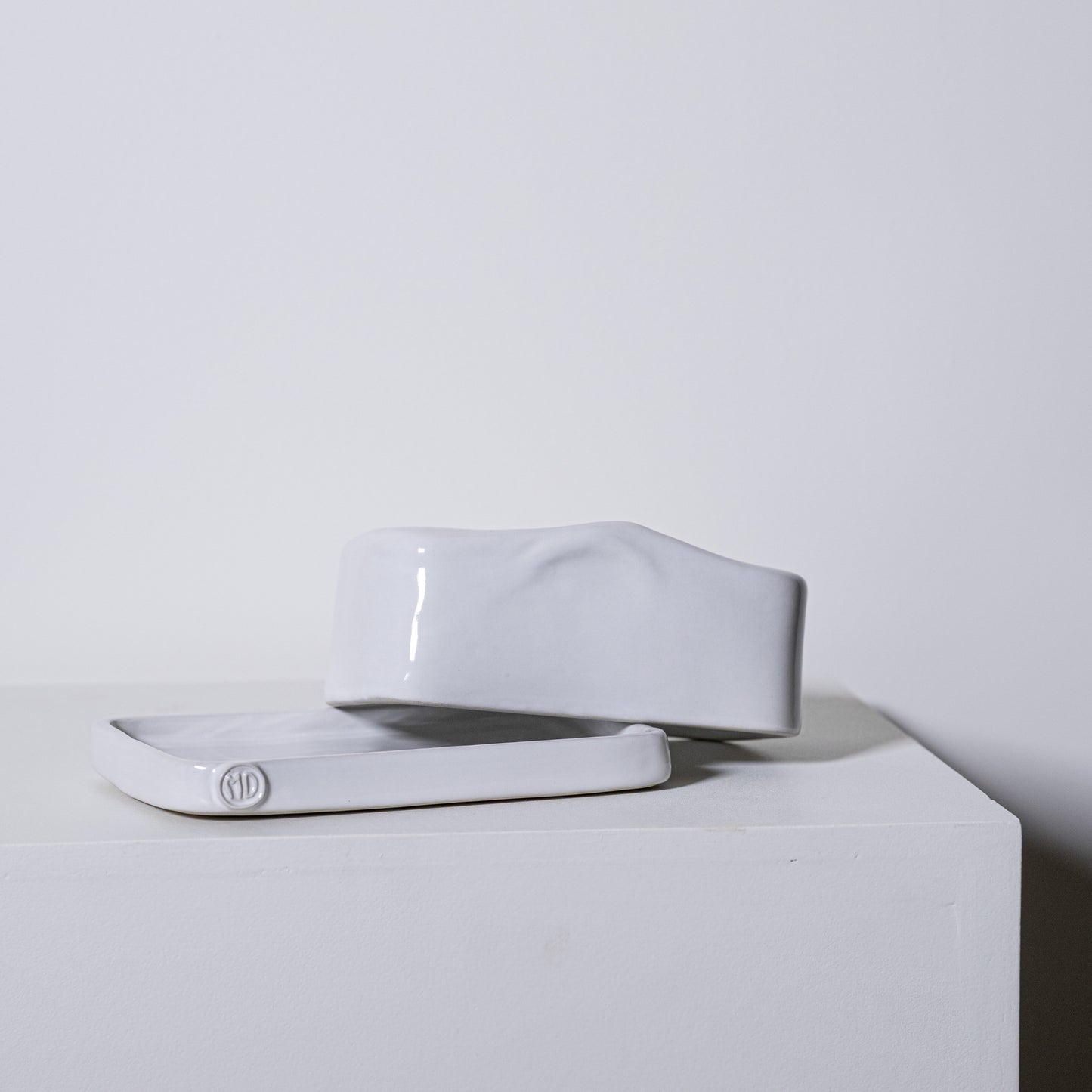White ceramic european butter dish no 642 with a glossy finish and minimalist design for kitchen use