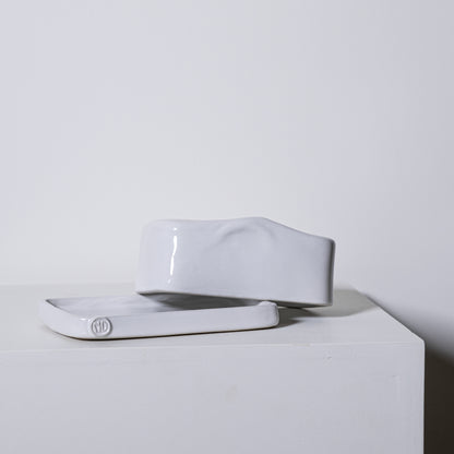 White ceramic european butter dish no 642 with a glossy finish and minimalist design for kitchen use