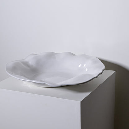 White ceramic cyprus platter no 724 with scalloped wavy rim and smooth glossy finish