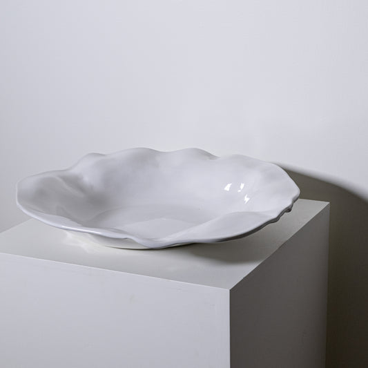 White ceramic cyprus platter no 724 with scalloped wavy rim and smooth glossy finish