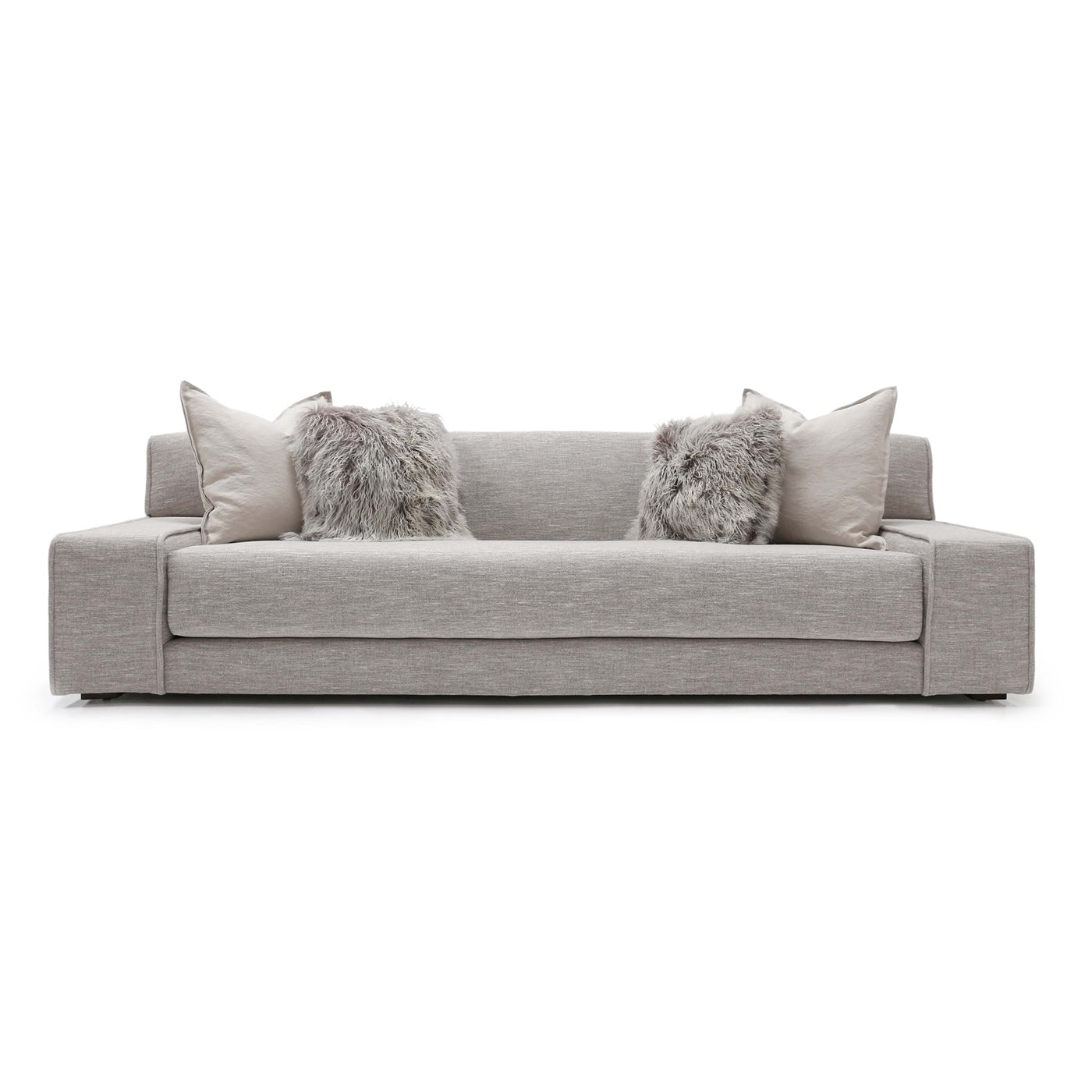 Custom order esme sofa modern gray textured fabric sofa with plush faux fur accent pillows