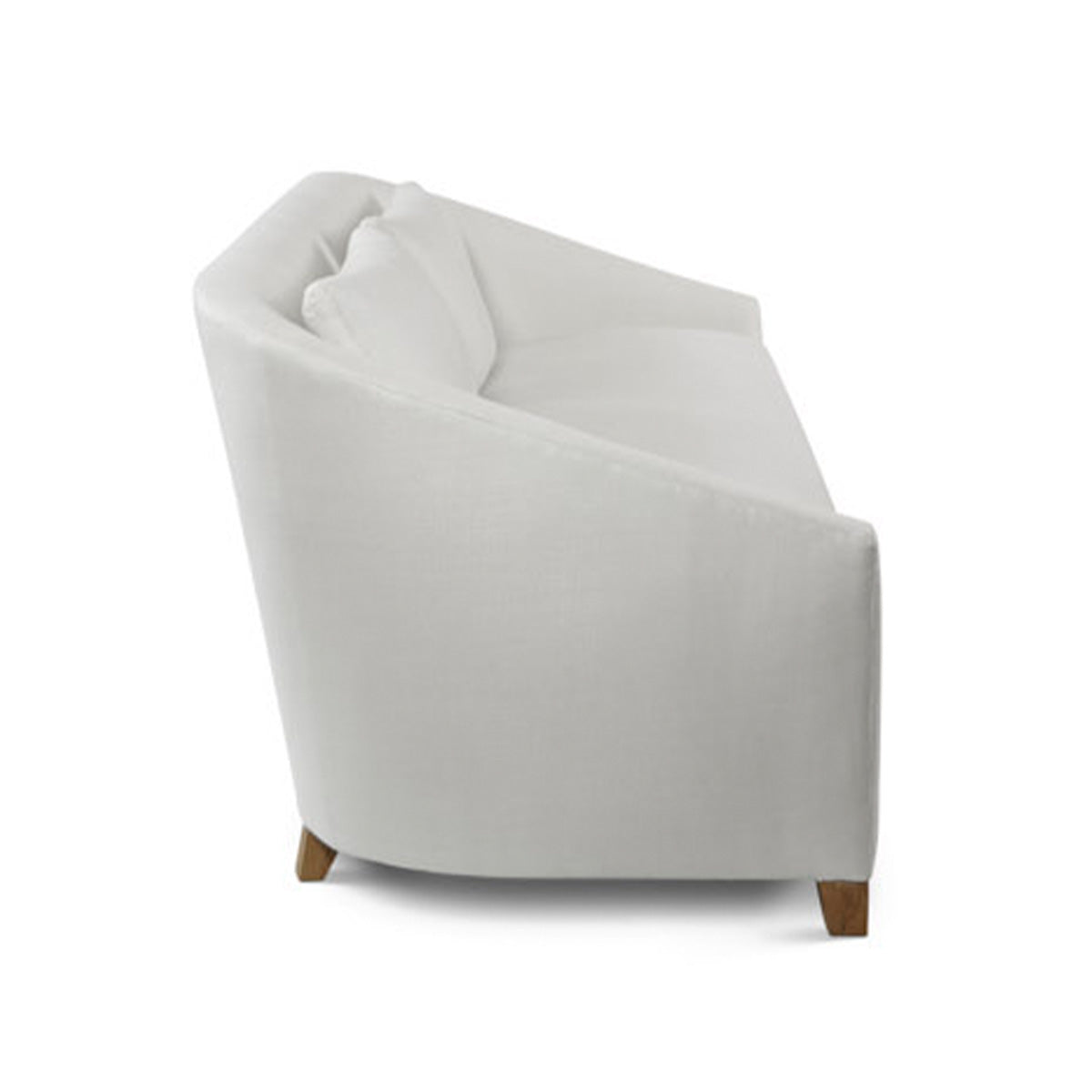 Custom order genevie sofa off-white upholstered armchair with curved back and wooden legs