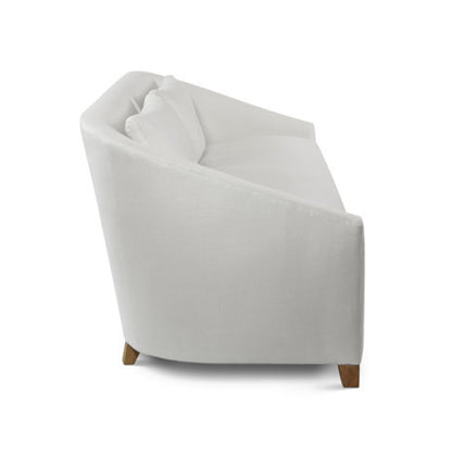 Custom order genevie sofa off-white upholstered armchair with curved back and wooden legs