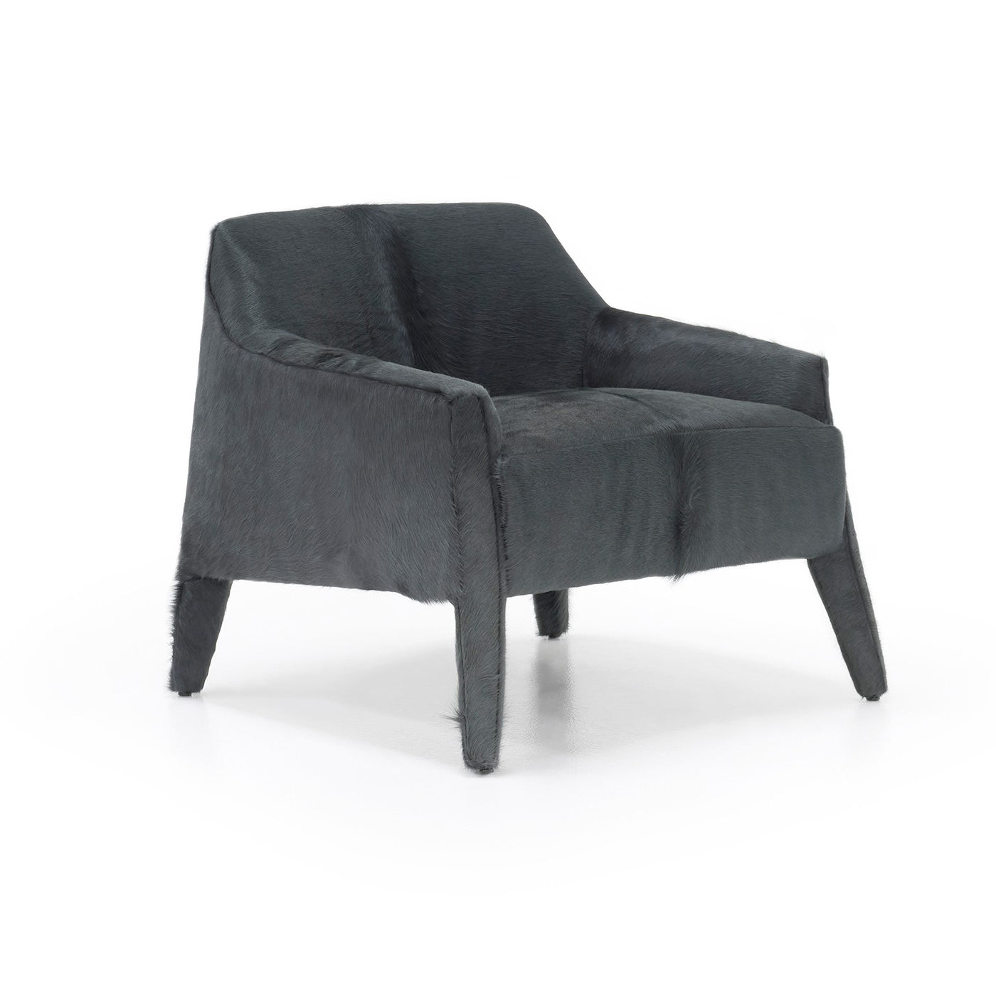 Custom order murphy chair dark gray armchair upholstered in textured fuzzy leather with tapered wooden legs