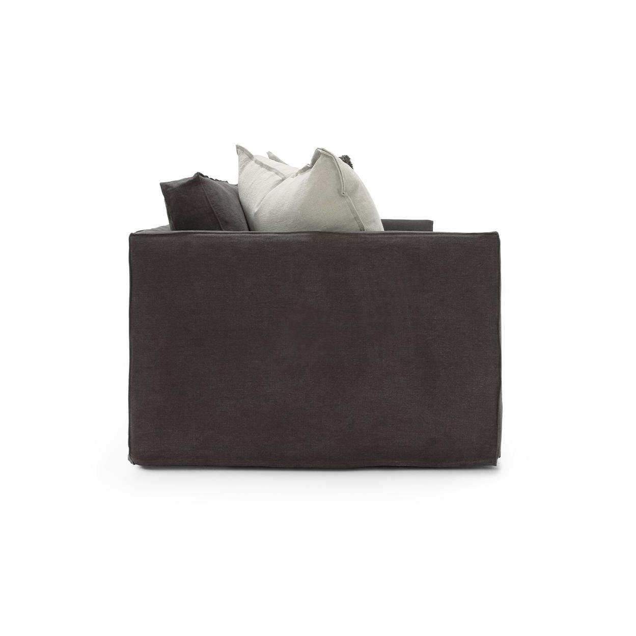 Side of dark gray sofa