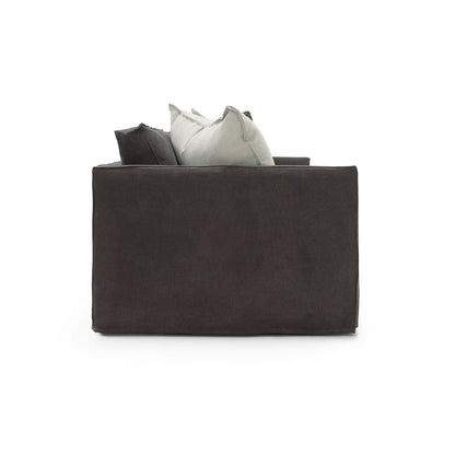 Side of dark gray sofa