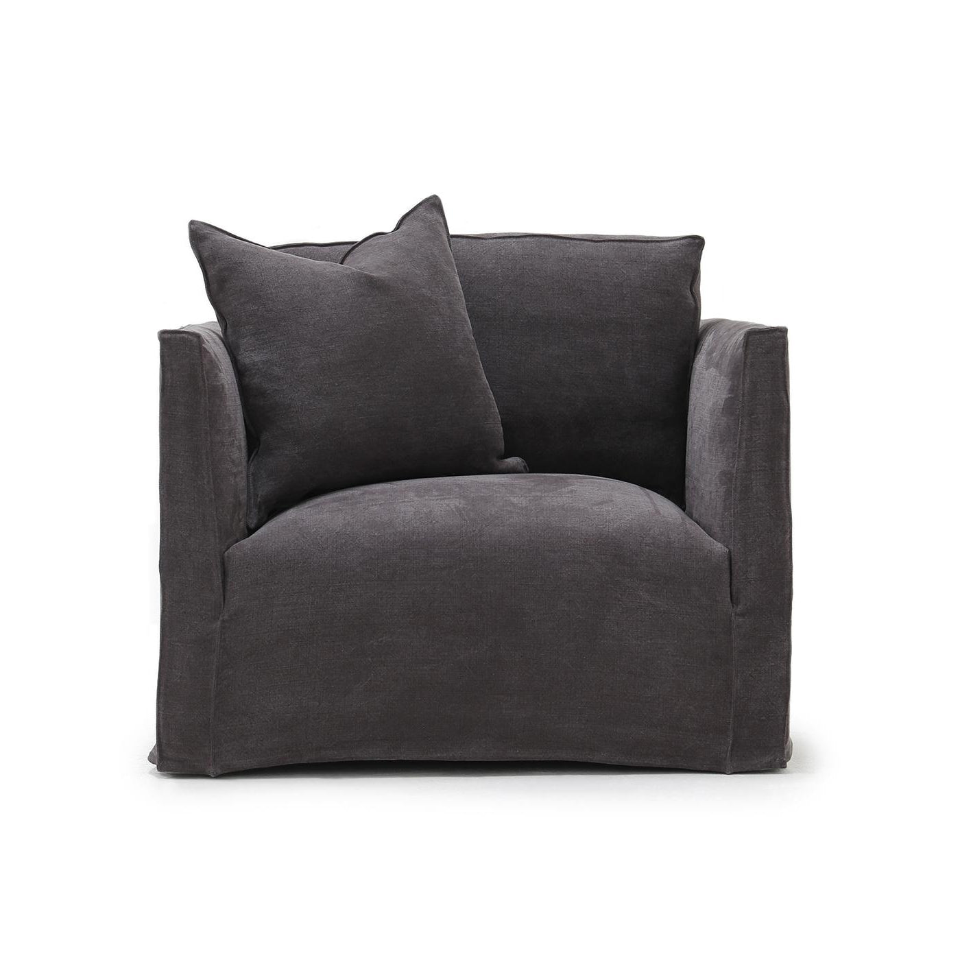 Custom order Thibaut club chair dark gray upholstered with plush textured fabric and two matching throw pillows