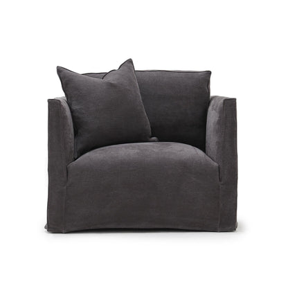 Custom order Thibaut club chair dark gray upholstered with plush textured fabric and two matching throw pillows