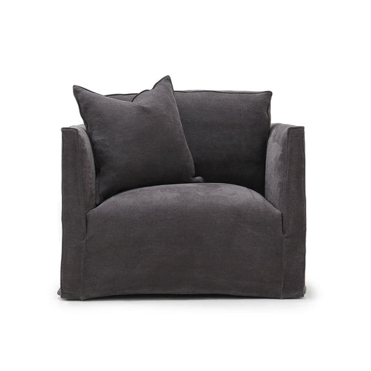 Custom order Thibaut club chair dark gray upholstered with plush textured fabric and two matching throw pillows