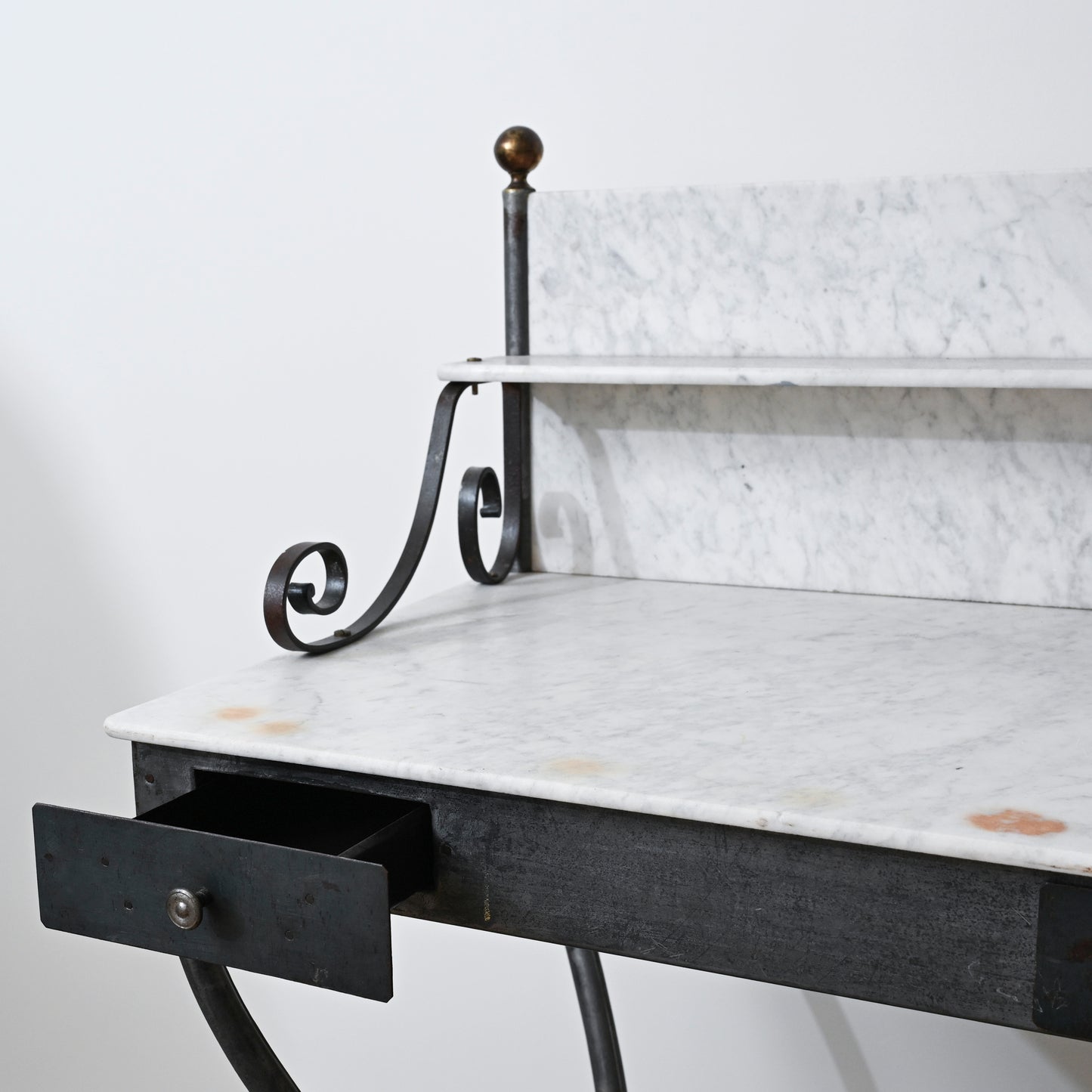Early 20th C Metal and Marble Bathroom Table