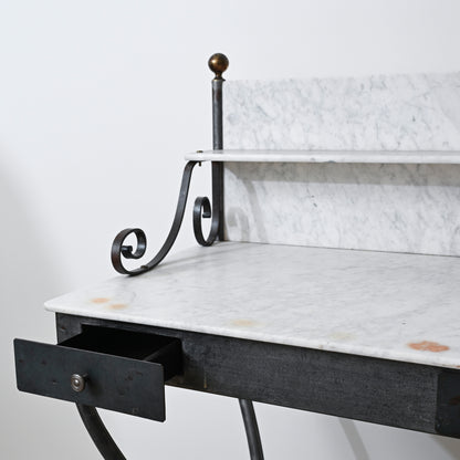 Early 20th C Metal and Marble Bathroom Table