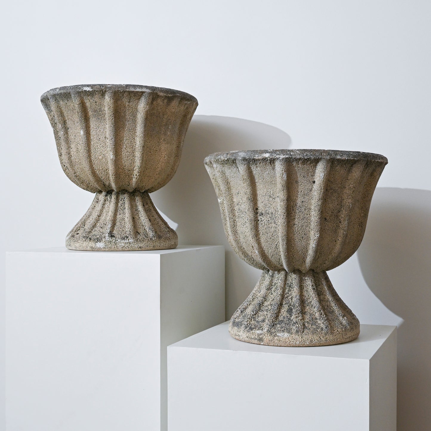 20c French Fluted Concrete Garden Urn