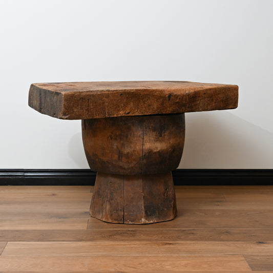 Late 19th C Japanese Mortar "Usu" Table with Solid Hardwood Work Top