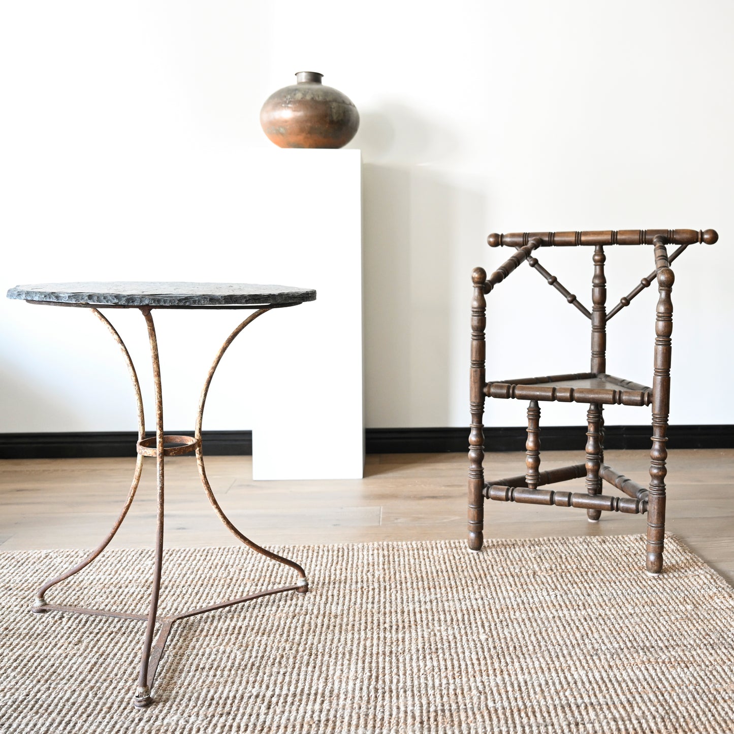 Antique French Bistro Table with Slate Top