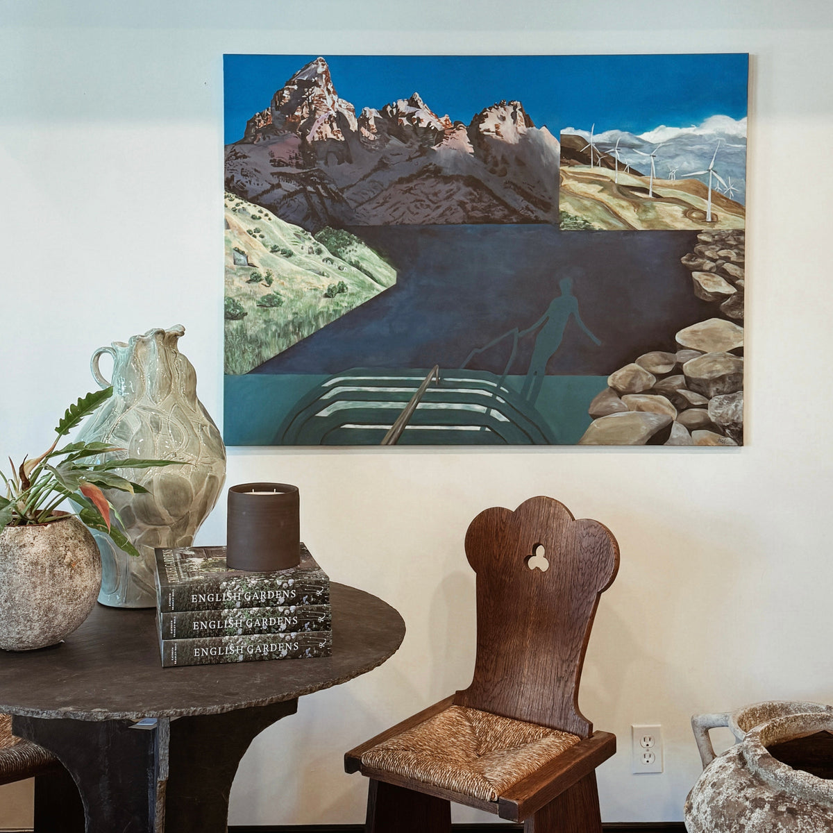 A surreal landscape painting.