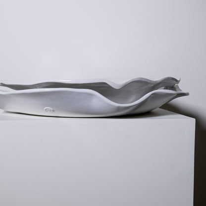 Aspen platter no 723 ceramic bowl with glossy white exterior matte gray interior and elegant wavy rim design