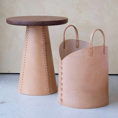 Taper Side Table with leather base.