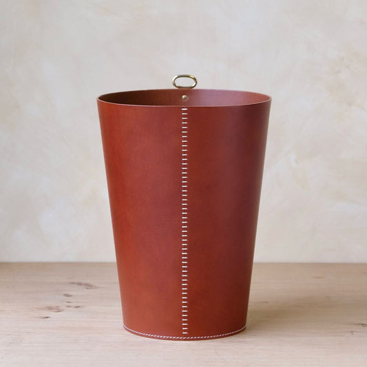 Eyelet Leather Wastepaper Bin - Brown