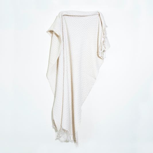 Handmade Basket Weave White Throw from Nepal.