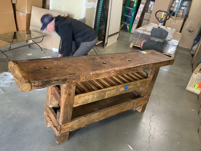 French Antique Carpenters Workbench with Wine Rack