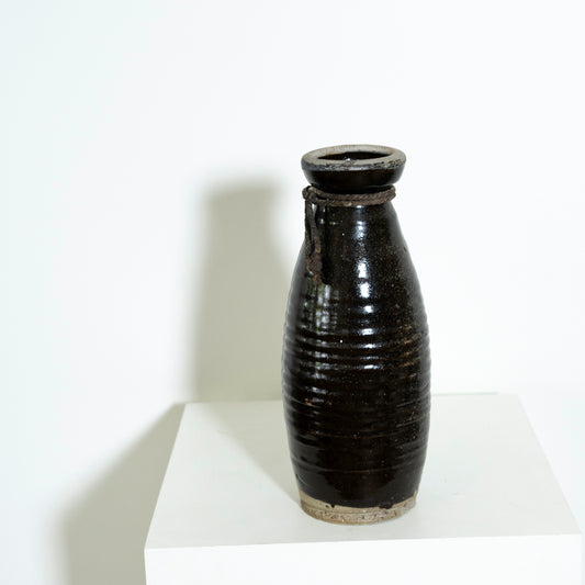 Black ceramic vase on a white background
