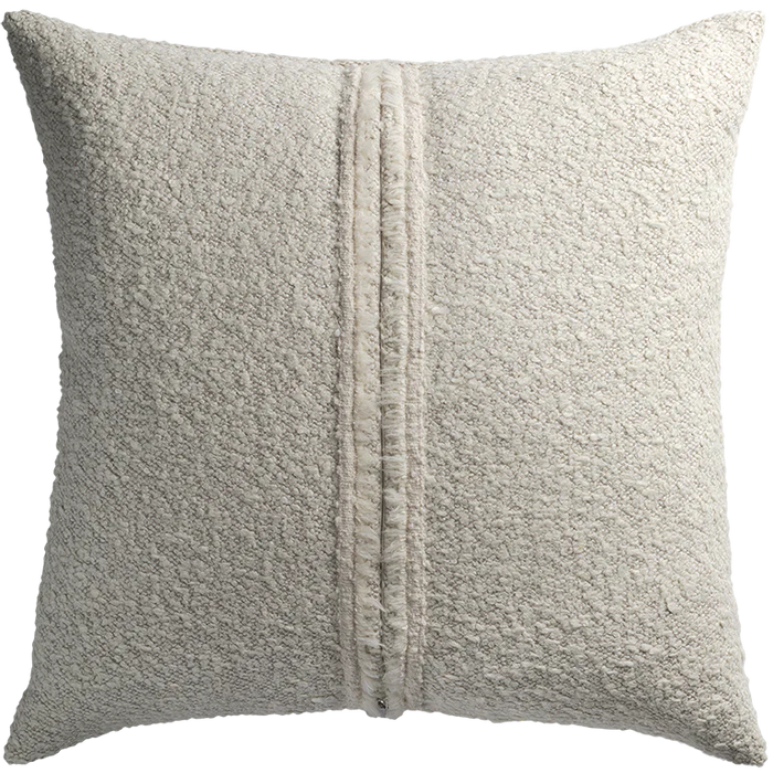 Cream-colored attenborough pillow with textured fabric and central vertical zip seam detail for decorative use
