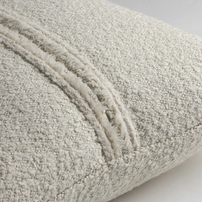 Attenborough pillow with zip detail in soft off-white plush fabric with fuzzy texture and subtle stitched edging