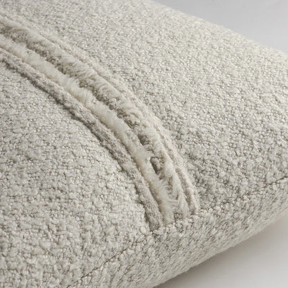 Attenborough pillow with zip detail in soft off-white plush fabric with fuzzy texture and subtle stitched edging