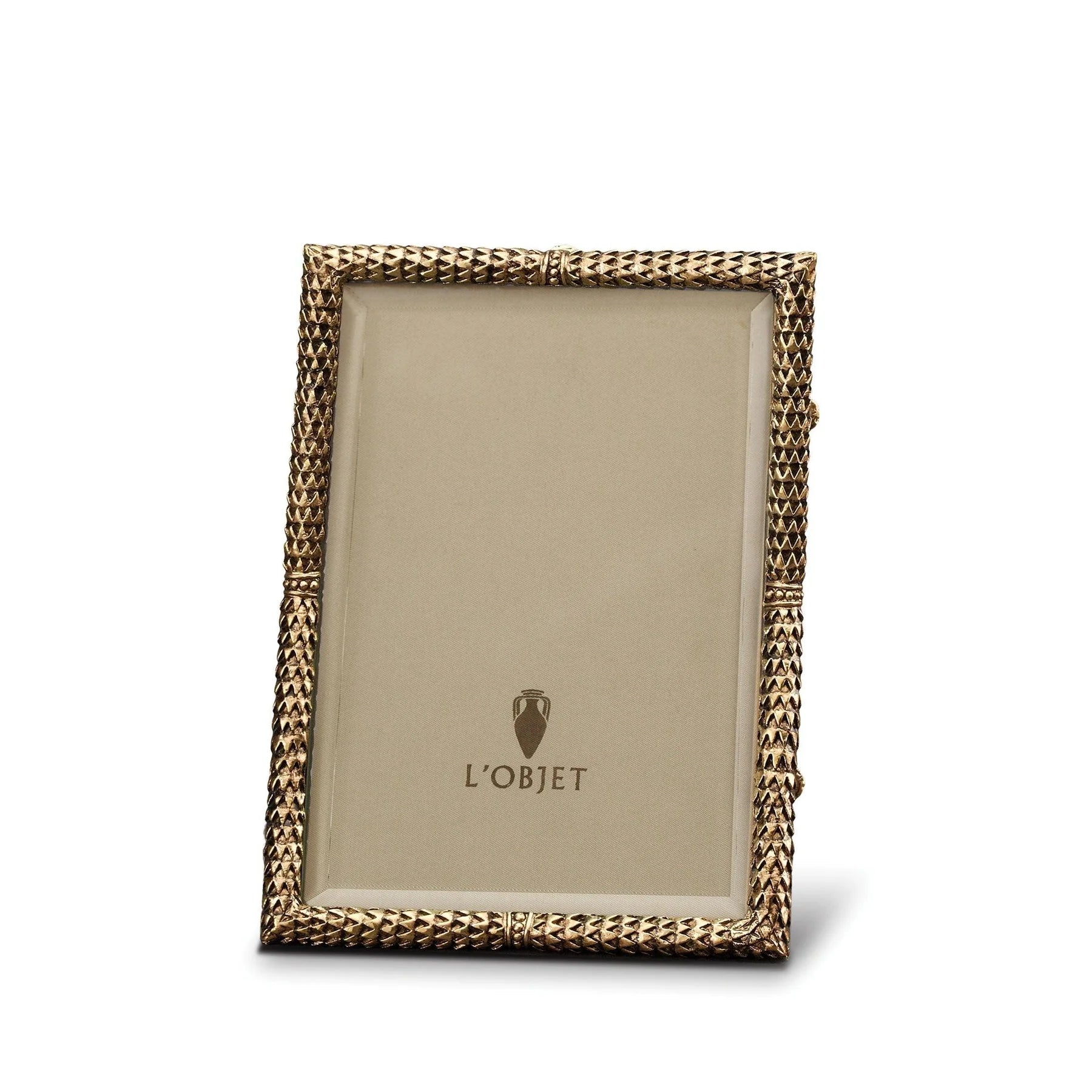 Gold scales frame 5x7 with a gold-toned textured woven pattern and elegant lobjet logo at the center