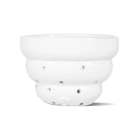 White ceramic berry colander.