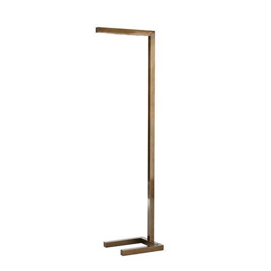 Maya floor lamp with modern brass finish and sleek minimalist geometric design featuring a rectangular light fixture